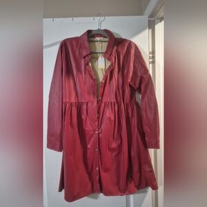 Boutique Red Leather Button-Up Coat
